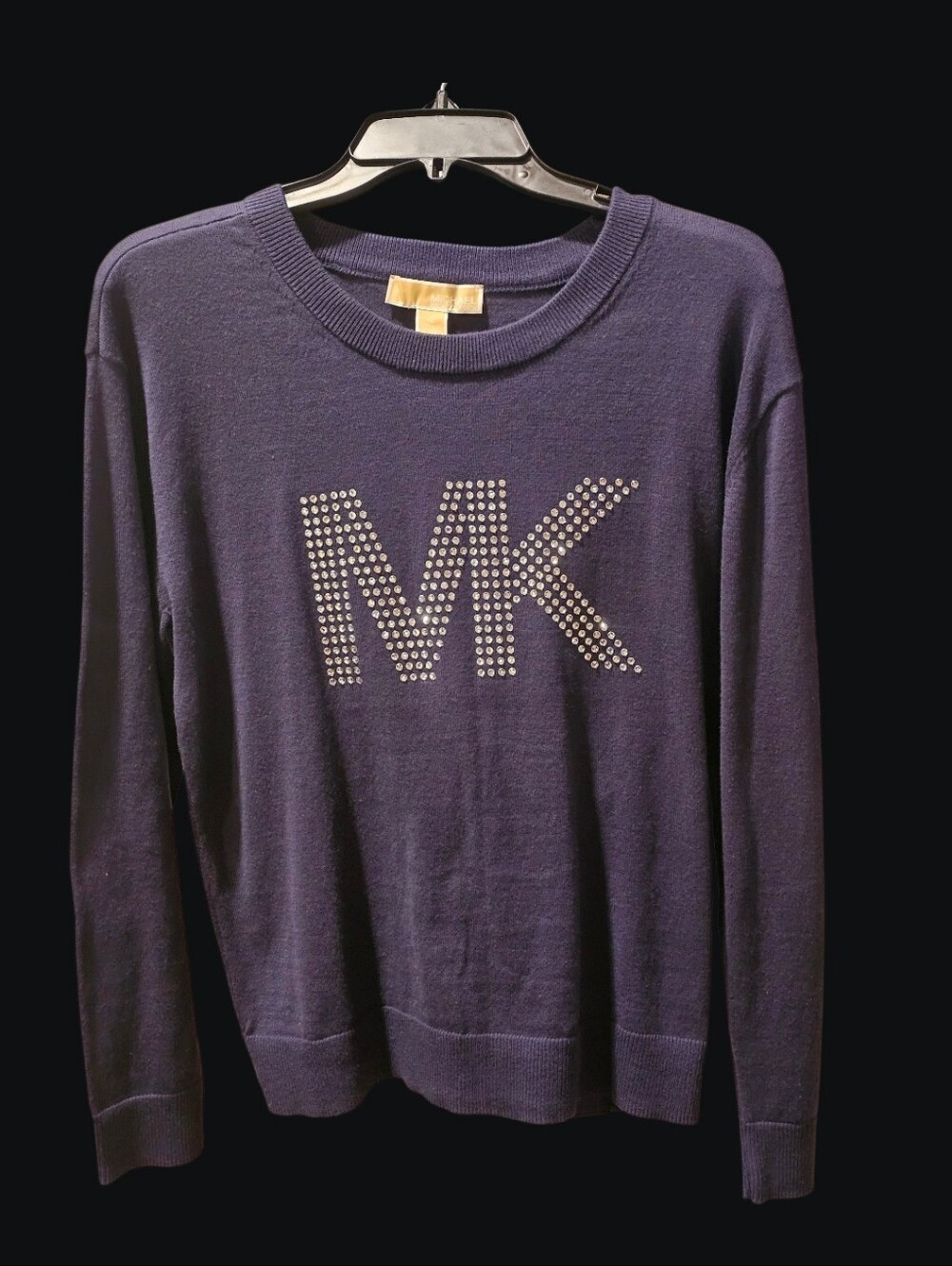 Michael Kors Navy Rhinestone Studded Crewneck Sweater